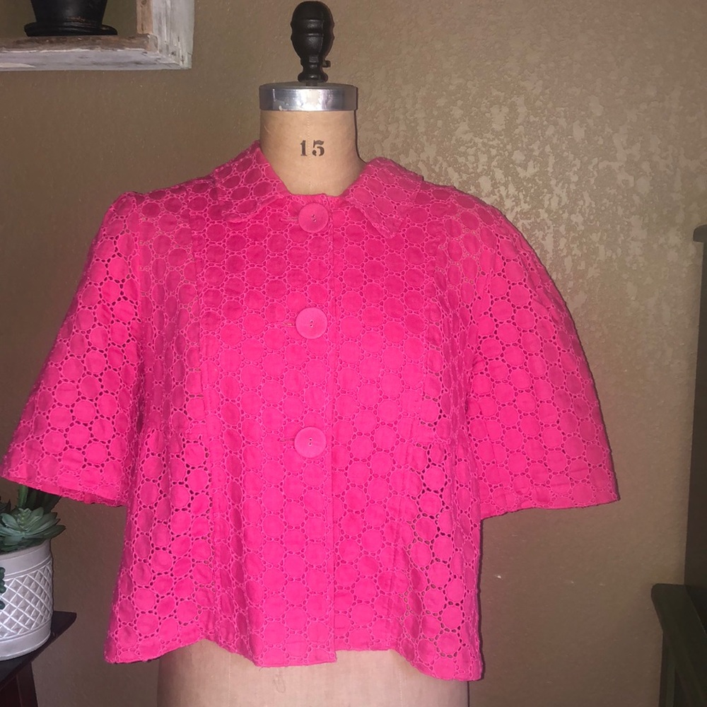 💝$8 or 4/$20! Style & Co. Pink Linen Short Sleeve Jacket Size 14